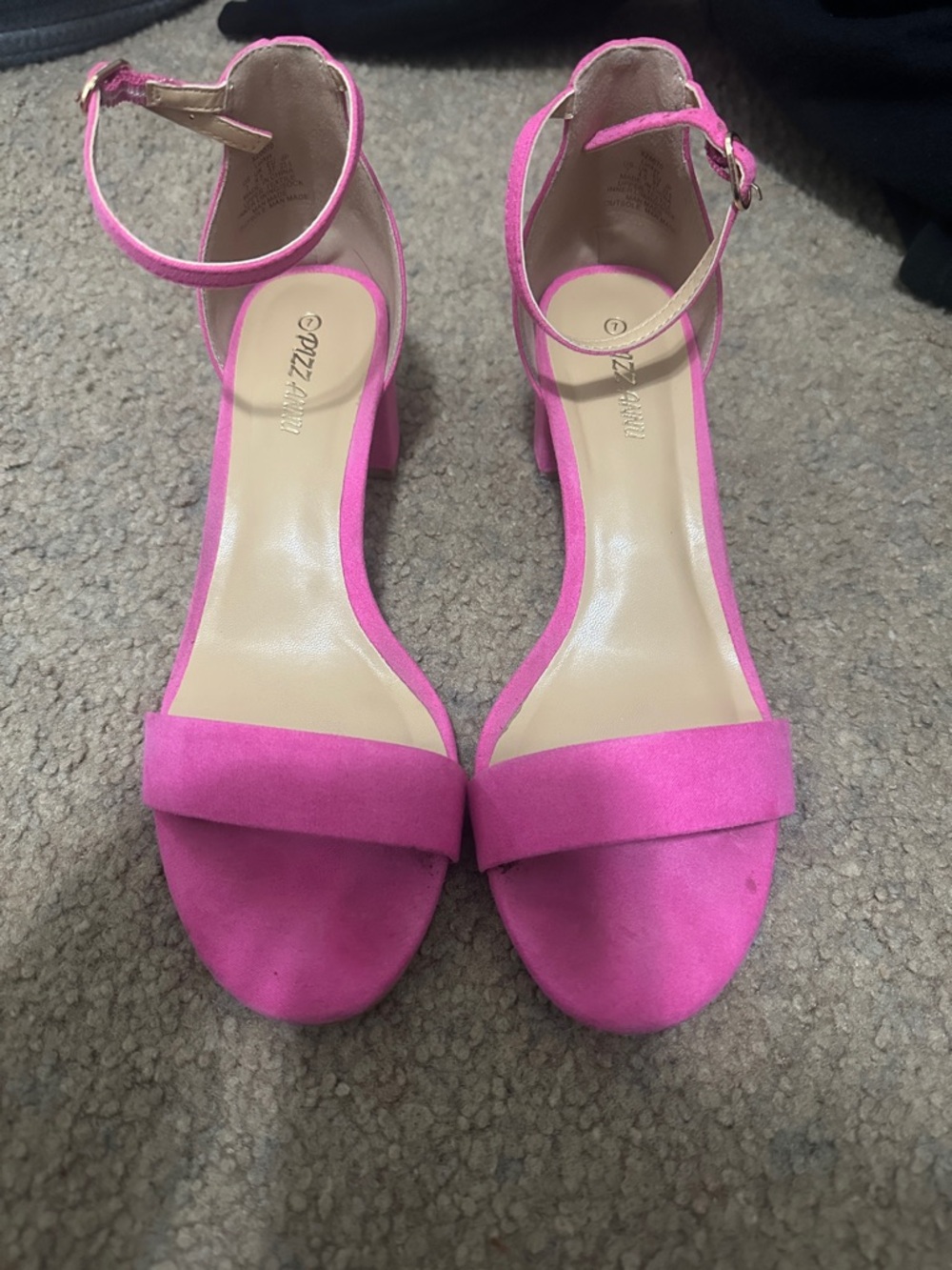 Qupid Bright Pink Ankle-Strap Block Heels
